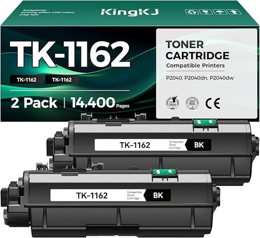 TK-1162 TK1162 Toner Cartridge 2-Pack High Yield With Chip Replacement for Kyocera TK-1162 1T02RY0US0 Compatible with ECOSYS P2040 P2040dn P2040dw Laser Printers Toner Kit, 7,200 Pages Monochrome Ink