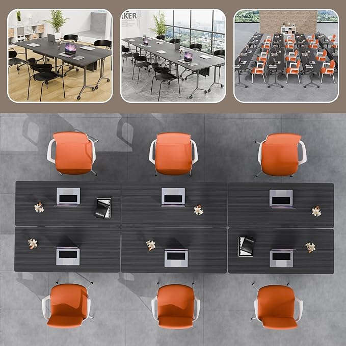 Folding Conference Table, Rectangular Conference Room Tables, Mobile Modular Training Table, Solid Steel Frame,Thickened Panel,for Offices,Meeting Room,Offices andSchools (4, Ebony, 55in)