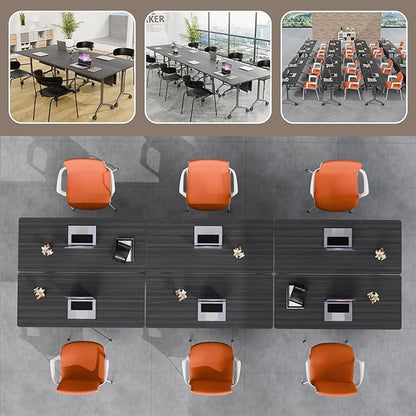 Folding Conference Table, Rectangular Conference Room Tables, Mobile Modular Training Table, Solid Steel Frame,Thickened Panel,for Offices,Meeting Room,Offices andSchools (4, Ebony, 55in)