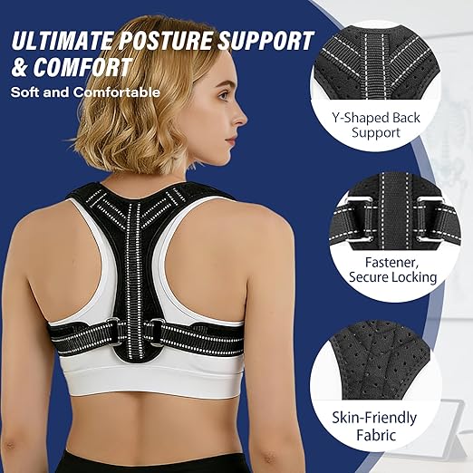 Posture Corrector for Men and Women, UltraSupport+ Comfortable Upper and Back Brace, Pain Relief from Bad Posture for Slumping Shoulders, Hunching, Shoulder Pain Neck. Adjustable Back Straightener.
