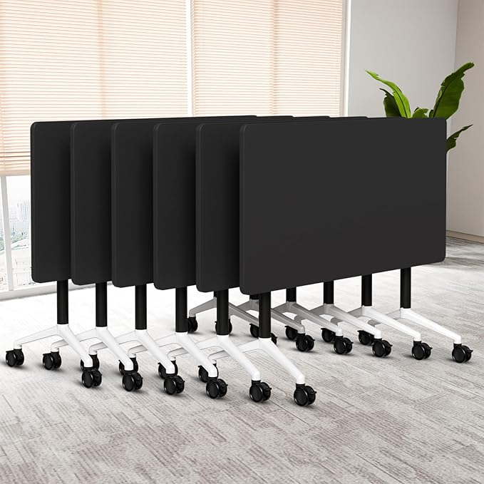 Folding Conference Table, 6 Pack Foldable Rolling Conference Room Tables Meeting Seminar Table Modern Conference Training Table for Office Classroom(Black, 47.2IN, 6)