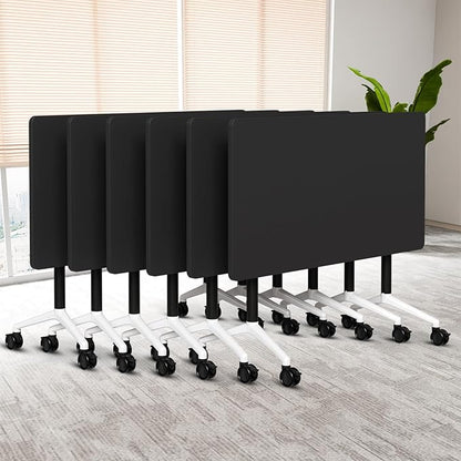 Folding Conference Table, 6 Pack Foldable Rolling Conference Room Tables Meeting Seminar Table Modern Conference Training Table for Office Classroom(Black, 47.2IN, 6)