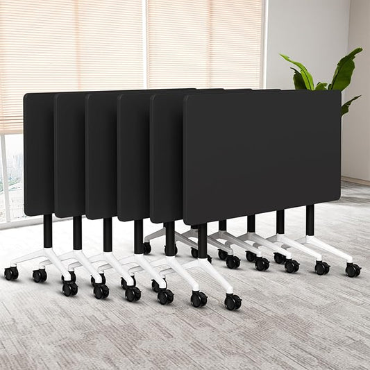Folding Conference Table, 6 Pack Foldable Rolling Conference Room Tables Meeting Seminar Table Modern Conference Training Table for Office Classroom(Black, 70.8IN, 6)
