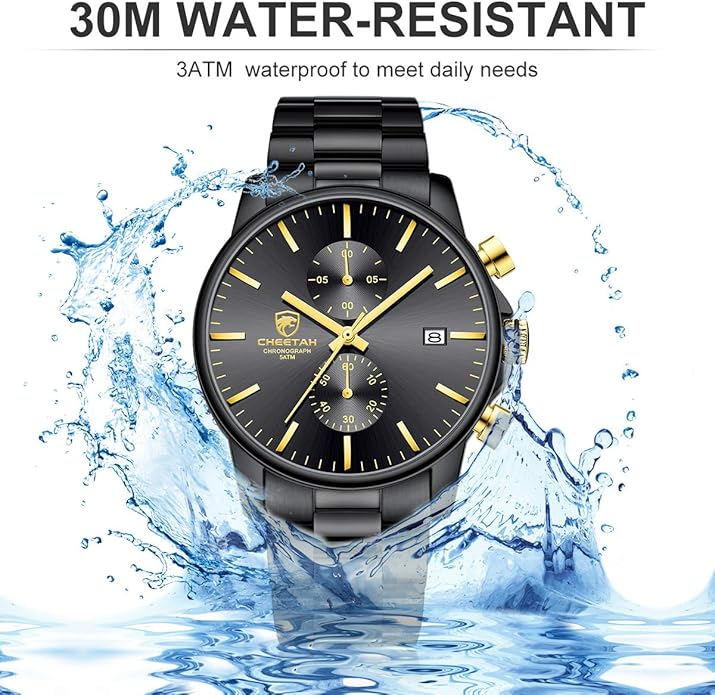 GOLDEN HOUR Fashion Business Mens Watches with Stainless Steel Waterproof Chronograph Quartz Watch for Men, Auto Date