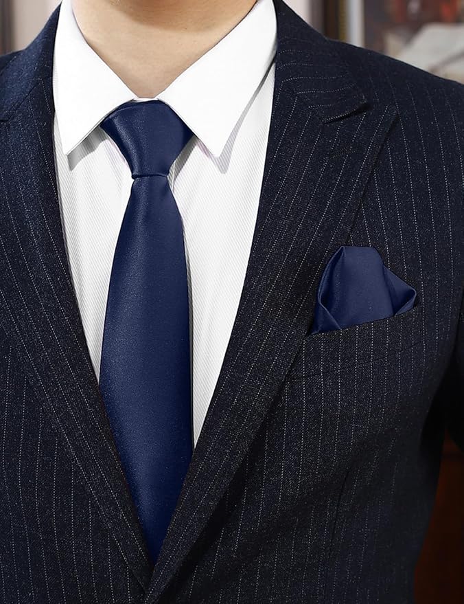 PenSee Men's Tie Set Solid Pure Color 3.15" (8CM) Classic Formal Plain Necktie and Pocket Square Set For Men