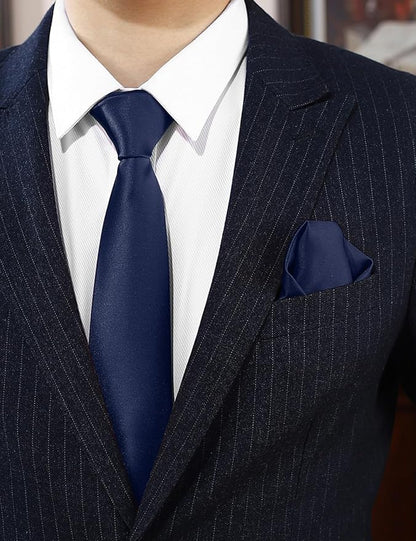 PenSee Men's Tie Set Solid Pure Color 3.15" (8CM) Classic Formal Plain Necktie and Pocket Square Set For Men