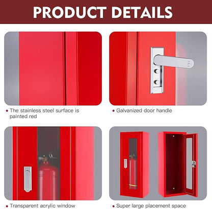Fire Extinguisher Cabinet ,Wall Mount Fire Extinguisher Box ,Surface Mounted,25-9/16" H x 9-13/16" W x 6-7/8" D Heavy Duty Fire Extinguisher Mount Stainless Steel (red)