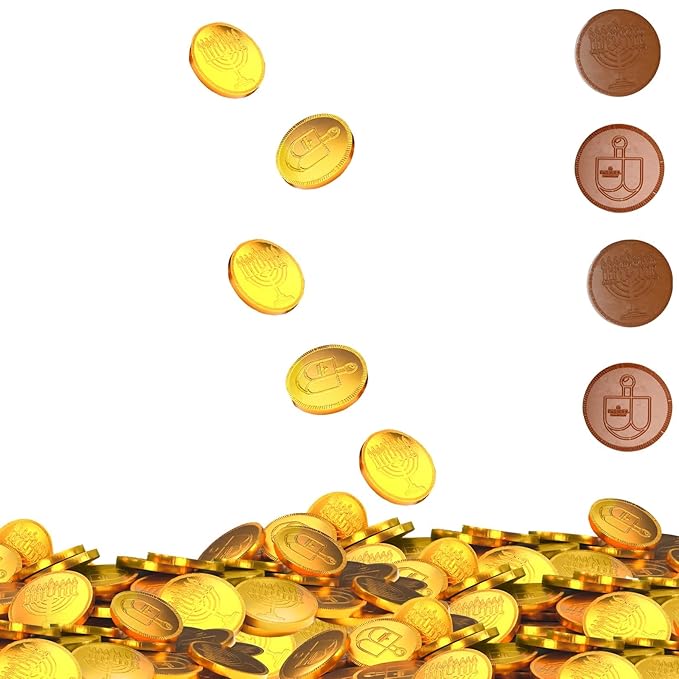 The Dreidel Company Chocolate Candy Milk Chocolate Coins, Hanukkah Gelt, Gold Coins, Made with Belgian Chocolate (1820-Pack)