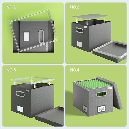 File Organizer Box - File Boxes for Hanging Files with Lid Set of 2 Decorative Hanging Folders Letter Size Organizer with One-Piece Plastic Frame Slides (Grey, 13.2 * 10.1 * 10.1in(2Pack))