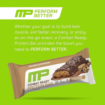 Muscle Pharm Combat Ready Chocolate Chip Cookie Dough Protein Bar,High Protein Bars,Combat Cravings,Fuel Performance & Meet Energy Demands,20g Protein from Whey Protein,5g Fiber,Gluten Free,4 Bars