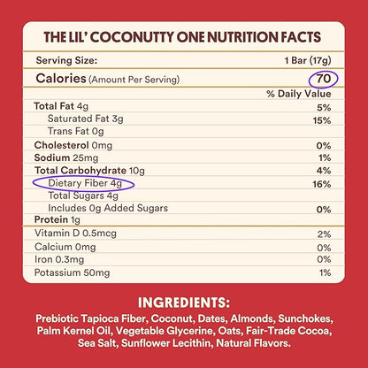 Harken Sweets The Lil’ Coconutty Ones, Mini Oat Milk Chocolate Candy Bars with Coconut, Sweetened with Dates, No Sugar Added, High Fiber, Gluten-Free, Plant-Based, 6 Pouches (30 Bars)