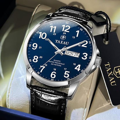 Watches for Men Leather Large Arabic Numerals Mens Watches Waterproof Band with Date Quartz Men's Wrist Watch