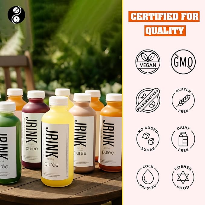 JRINK by Purée Intermediate Juice Cleanse, Cold Pressed Detox Drink with Organic 4 Day-Healthy Vegetable and Fruit Juice, Frozen Pressed Juice Cleanse, 24 Bottles, 16oz Each