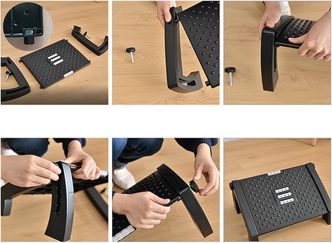 Under Desk Foot Stool Roller Massager Height Adjustable Ergonomic Footrest with Anti Slip Design for Home Office Dorm Plastic 42x31x19.5cm