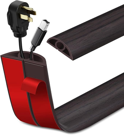 Floor Cord Cover Self Adhesive Cord Hider Floor Extension Cord Covers for Floor Power Cord Protector Cable Management Prevent Cable Trips Cable Cavity 0.32" W x 0.32" H (Dark Walnut, 3.3Ft)