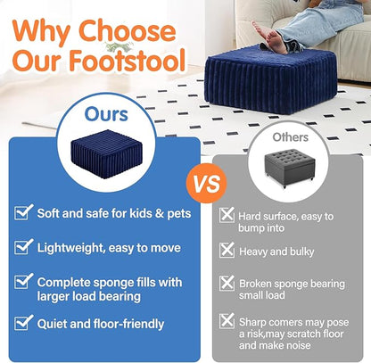 Tiita Suqre Stuffed Pouf Ottoman, Stripe Poufs 21×21×10 inch with Foam Chunk Filling, Floor Bean Bag Floor Chair Storage for Living Room Bedroom Home Decor, Navy Blue