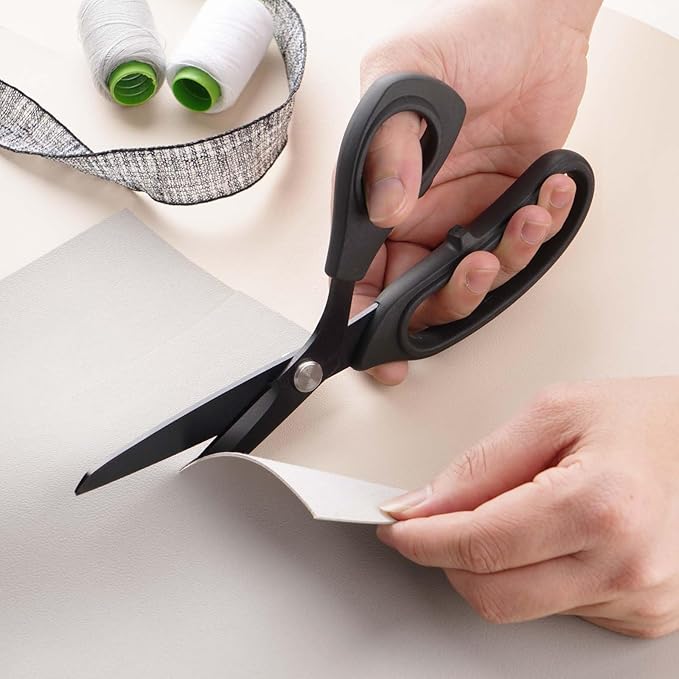 10 inch Black Office Scissors All Purpose, Sewing Scissors for Fabric Cutting, Sharp Titanium Coated Blade, Comfort Grip Soft Handles for Diy Craft, Paper, Art, School, Home