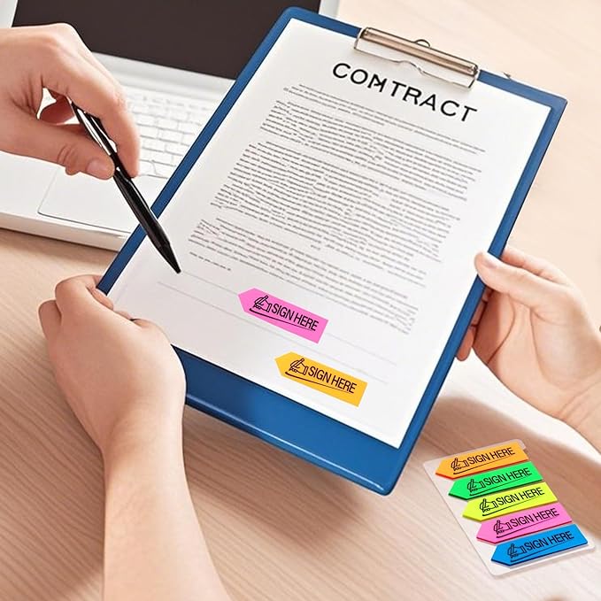 2400 Pcs Sign Here Index Marker, Assorted Colors Sign Here Tabs Sign Post Here Index, Flags Vital Signs Sticky Notes for documents notebooks Contracts, Books,Files or Notary Supplies(4 Designs x 6)