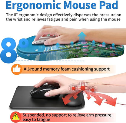 YIWEI Ergonomic Mouse Pad with Wrist Rest - Comfortable Office Mousepad with Memory Foam Wrist Support for Carpal Tunnel Relief, Mouse Pads with Non-Slip Base for Gaming and Home (Cactus)