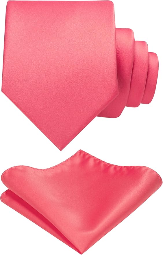 RBOCOTT Solid Color Tie and Pocket Square Hankerchief with Lapel Pin Set for Men