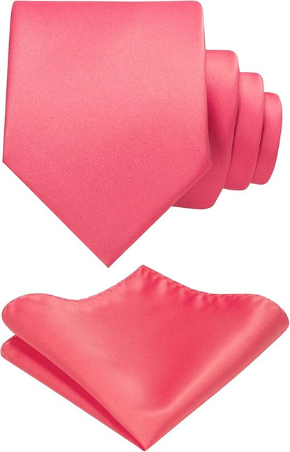 RBOCOTT Solid Color Tie and Pocket Square Hankerchief with Lapel Pin Set for Men