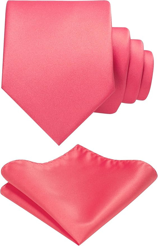 RBOCOTT Solid Color Tie and Pocket Square Hankerchief with Lapel Pin Set for Men