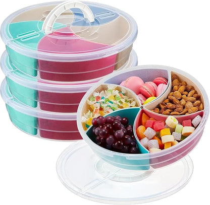 Snack Box Container – 5 Compartment Divided Serving Tray with Lid & Handle for Dry Fruits, Sweets, Nuts, Snacks & More – Portable Food Storage Organizer
