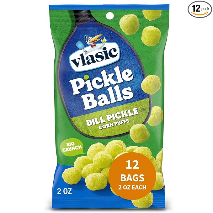 Vlasic Pickle Balls, Dill Pickle Flavored Corn Puffs, Stocking Stuffer, 2 oz. (Pack of 12)