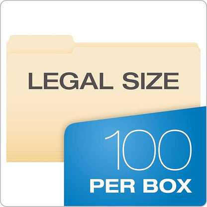 Pendaflex Manila Legal Size File Folders - 1/3-Cut Tabs in Left, Center, Right Positions for Easy Labeling - Manila Folders Ideal for Office, Home Office & Filing Cabinets, 100 Folder(Pack of 5)