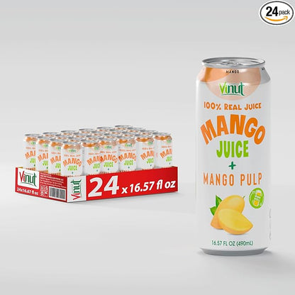 Vinut 100% Mango Juice with Pulp (16.57 fl oz, Pack of 24), No Sugar Added, All Nature Mango Juice, Not From Concentrate, Gluten Free, GMO-Free, High Calcium, Iron