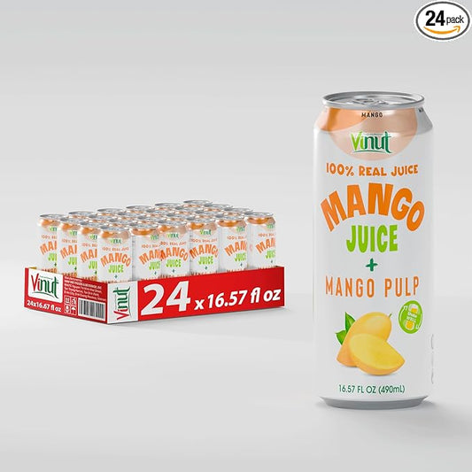 Vinut 100% Mango Juice with Pulp (16.57 fl oz, Pack of 24), No Sugar Added, All Nature Mango Juice, Not From Concentrate, Gluten Free, GMO-Free, High Calcium, Iron