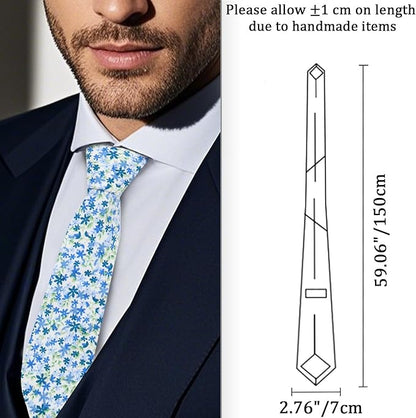 Cotton Floral Ties for Men 2.76" Men's Skinny Tie Linen Flower Printed Neck Tie for Wedding Dating Party