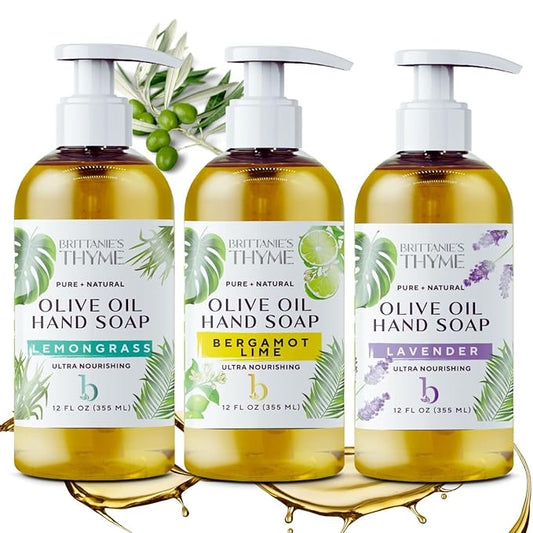 Brittanie’s Pure Castile Liquid Hand Soap Refill, Bergamot | Lavender | Lemongrass, 12 Ounce Pack of 3 | Dish Soap, Hair & Body, Home, Gentle & Pure, Natural Luxurious Oils, Vegan & Gluten Free
