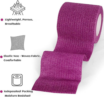24 Rolls Elastic Self Adhesive Bandage Wrap 2 Inch, Breathable Non Woven Cohesive Bandage, Vet Wrap for Dogs, Ankle Sprains Swelling Medical First Aid Tape, Sports Athletic Tape Purple