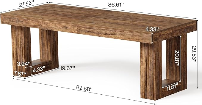 LITTLE TREE Two Person Desk, 86.6 Inches Extra Long Computer Desk, Double Computer Writing Table for 2 People, Wooden Large Desks Business Workstation for Home Office, Rustic Brown