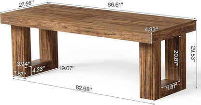 LITTLE TREE Two Person Desk, 86.6 Inches Extra Long Computer Desk, Double Computer Writing Table for 2 People, Wooden Large Desks Business Workstation for Home Office, Rustic Brown