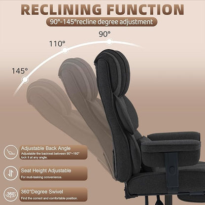 Vonesse Big and Tall Office Chair, Computer Chair with Soft Adjustable Armrests, Ergonomic Gaming Chair with Breathable Linen Design, Executive Chairs with Footrest (Linen Fabric,Black)