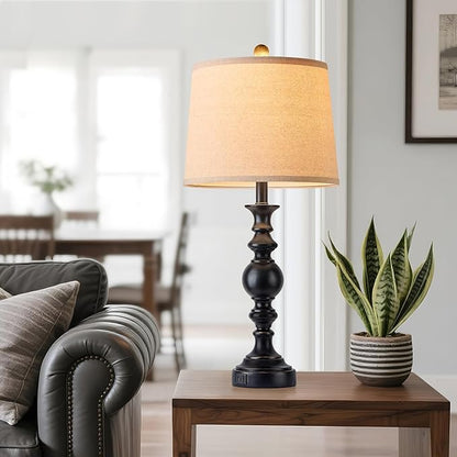 Farmhouse Lamp for Bedroom Set of 2, Table Lamp for Nightstand with Dual USB Charging Ports, 28" Table Lamps for Living Room, Bulb Not Included