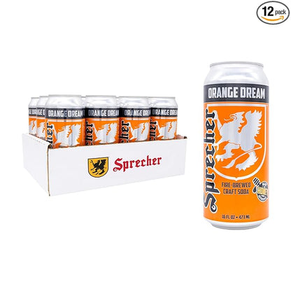 Sprecher Orange Dream Craft Soda, Fire-Brewed with Real Honey, Handcrafted Orange Soda, Caffeine-Free Gourmet Beverage – 16 fl oz Cans (12 Pack)
