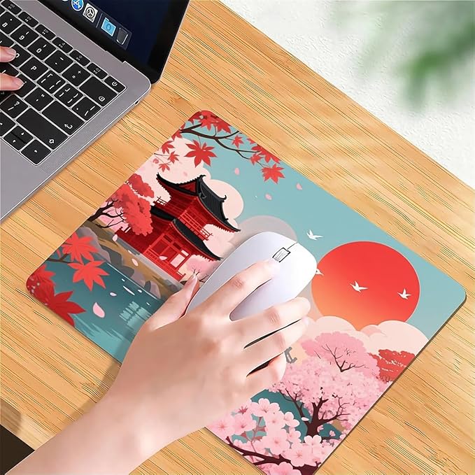 Square Mouse Pad Japanese Sunset Scenery, Personalized Premium-Textured Custom Mouse Mat Design, Washable Mousepad Cloth, Non-Slip Rubber Base Computer Mouse Pads for Wireless Mouse