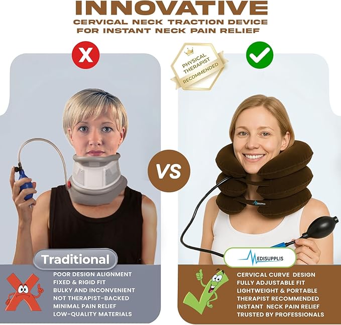 Inflatable Cervical Neck Traction Device – Adjustable Neck Stretcher for Pinched Nerves, Decompression & Pain Relief – Portable Neck Brace for Spine Alignment & Posture