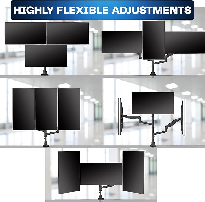VIVO Pneumatic Arm Triple Ultrawide Monitor Extra Tall Desk Mount for Up to 49 inch Screens, Heavy Duty Clamp, Holds 3 Ultra Wides Up to 44 lbs, Black, STAND-V300D