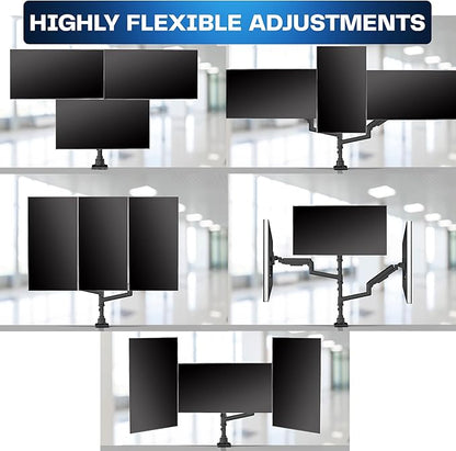 VIVO Pneumatic Arm Triple Ultrawide Monitor Extra Tall Desk Mount for Up to 49 inch Screens, Heavy Duty Clamp, Holds 3 Ultra Wides Up to 44 lbs, Black, STAND-V300D