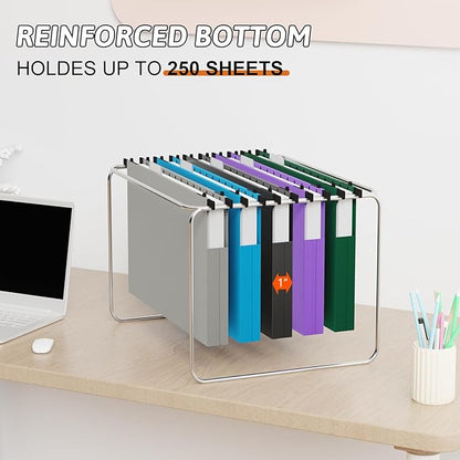 Plastic Legal Size Hanging File Folders,Heavy Duty 1 Inch Expansion with Adjustable Tabs,12 Pack Reinforced Legal Expandable Hanging Folders,Filing Cabinet Folder for Bulky Files-Colorfu