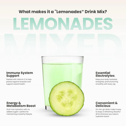 310 Nutrition Lemonade Sugar-Free Water Flavoring Packets - Powdered Drink Mixes & Flavorings with Alkalizing Minerals - Water Enhancer Packets for Energy & Instant Hydration - Cucumber 30 singles
