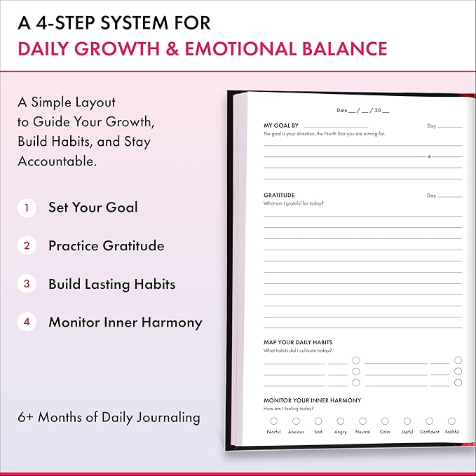 iAmEvolving Journal – Guided Gratitude & Goal Planner with Habit Tracker, Mindfulness Prompts & Daily Reflection | Undated 6-Month Self-Care & Wellness Notebook for Personal Growth (Misty Rose)