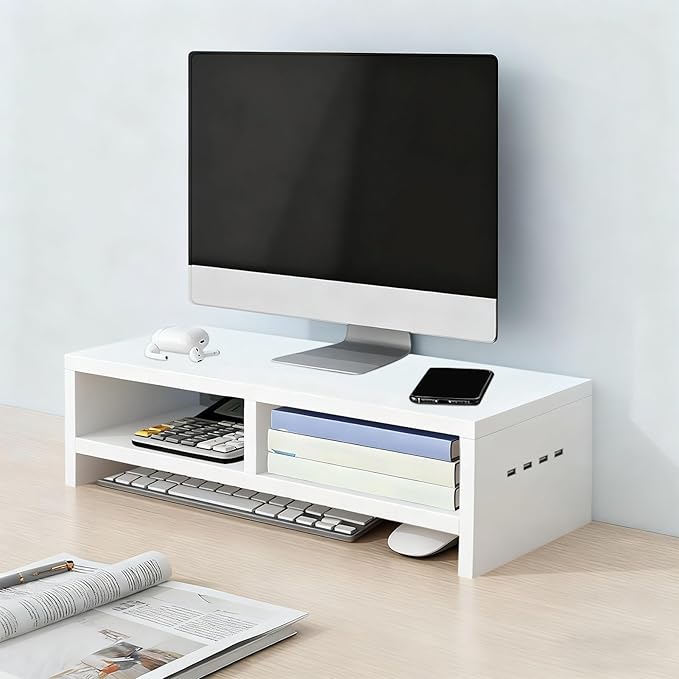 Monitor Stand, with Sleek Modern Design, 50x20x13cm, Monitor Stand Riser, Wireless Charging Desk Organizer, Ergonomic Height, for Multitasking and Desktop Organization