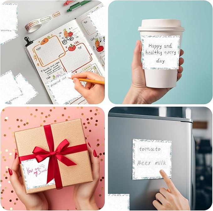 Sticky Notes 3x3 Inches, 2 Pack Cute Colorful Bright Self-Stick Note Pads, Easy to Post for Home, Office, Notebook, Meeting Boho Blue Floral