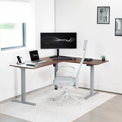 VIVO Electric Corner 63 x 55 inch L-Shaped Standing Desk, Memory Height Adjustment, Dark Walnut Top Gray Frame, DESK-E3CTGD