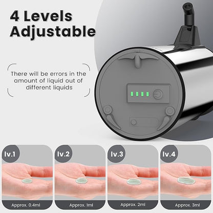 Automatic Soap Dispenser Touchless 11.8oz 4-Level Adjustment Auto Hand Soap Dispenser Stainless Steel Rechargeable for Bathroom Kitchen Hotel(Silver+Silver)